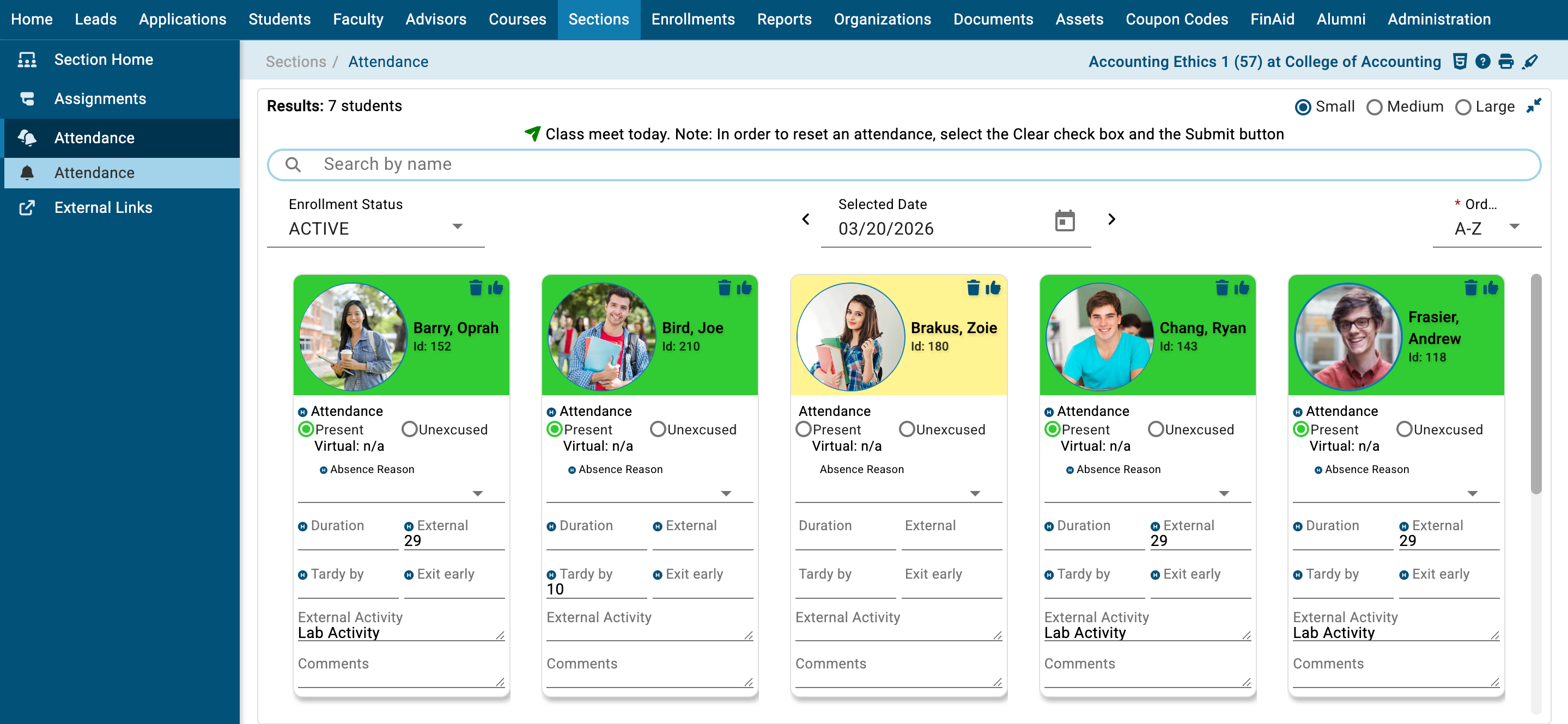 Attendance tracking table